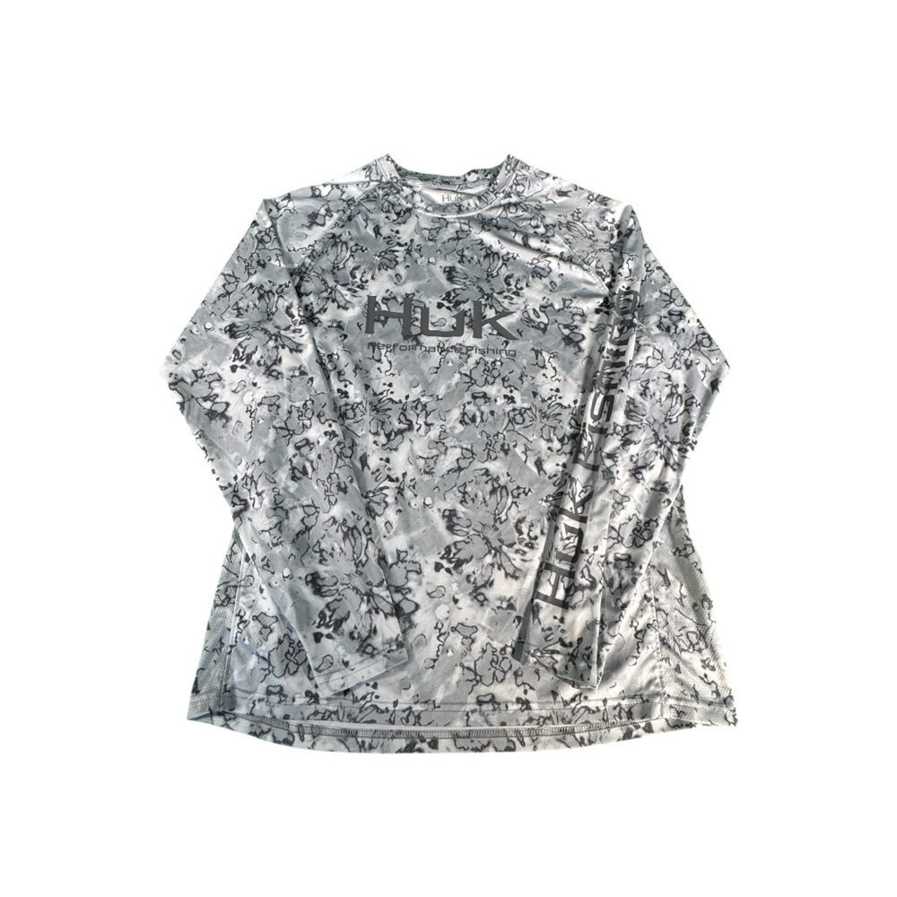 Huk Performance Fishing Shirt Men’s M Long Sleeve Gray Camo UPF Sun Protection